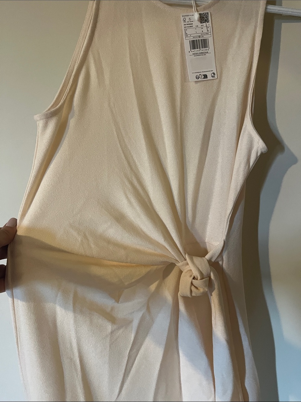 Mango Sleeveless Maxi Dress in Light Beige with Front Tie